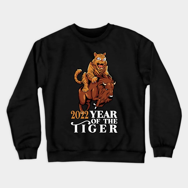 Tiger riding buffalo - 2022 Year of the tiger Crewneck Sweatshirt by Modern Medieval Design